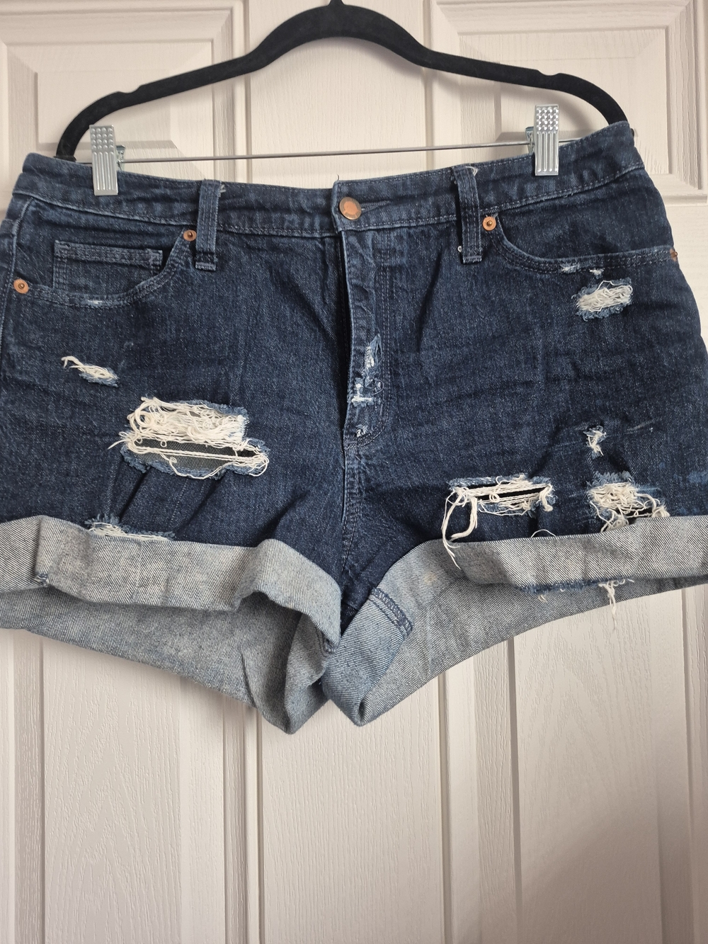 Universal Thread Dark Blue Distressed Roll-Cuff Denim Shorts
